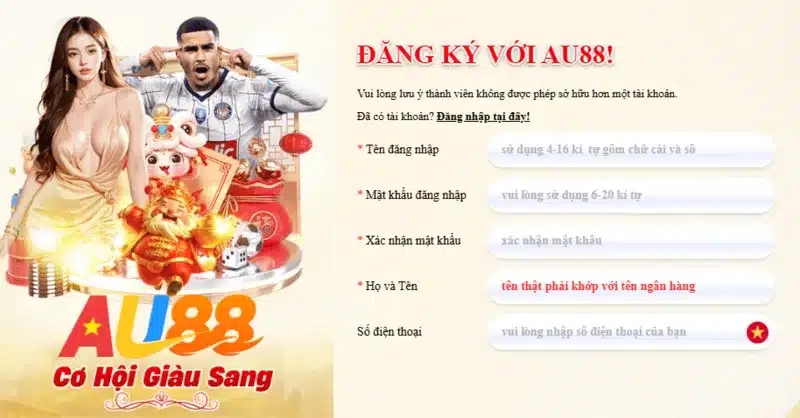 Quy trình đăng ký tài khoản AU88